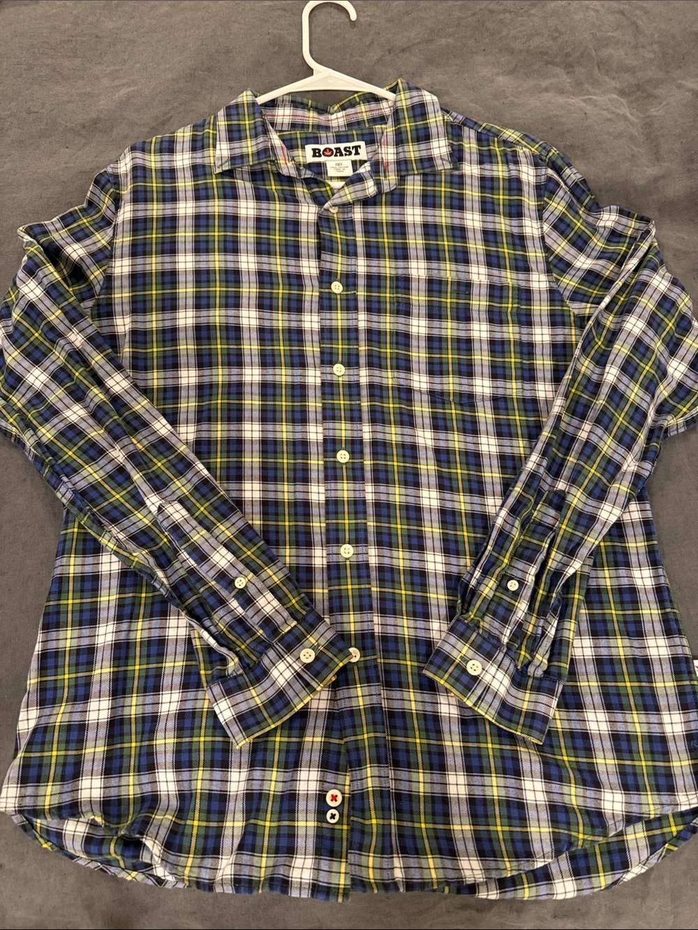 BOAST Men's Blue, Green & White Plaid Button-Down Shirt